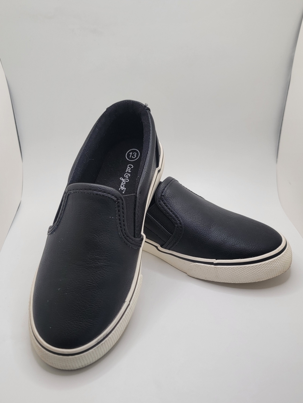 Cat & Jack Black Slip-On Leather-Style Kids Dress Sneakers